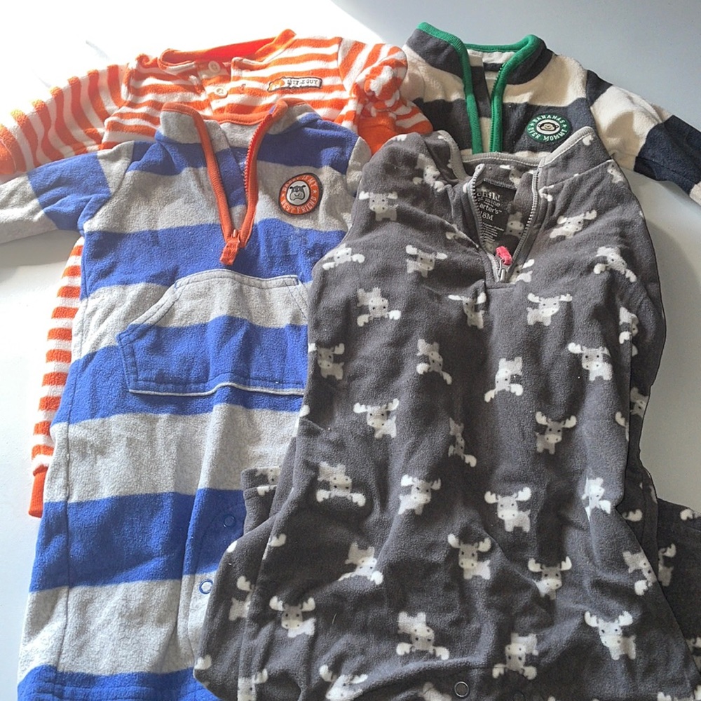 Carter’s fleece onesies set a 4, sizes 2 3 month, 1 6 month and 1 18 month